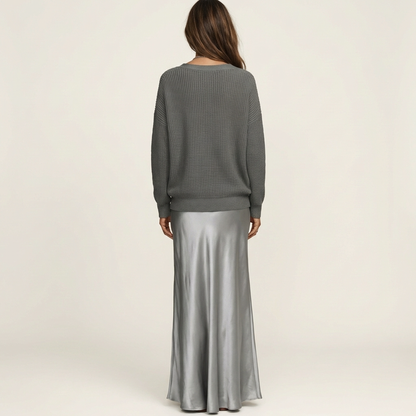 Kally | Ribbed Knit Sweater and Satin Bias-Cut Maxi Dress Set