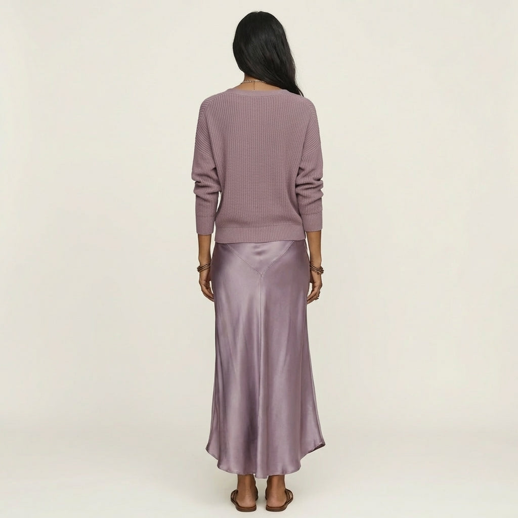 Kally | Ribbed Knit Sweater and Satin Bias-Cut Maxi Dress Set