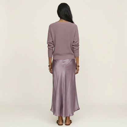 Kally | Ribbed Knit Sweater and Satin Bias-Cut Maxi Dress Set
