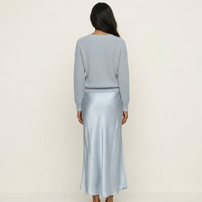 Kally | Ribbed Knit Sweater and Satin Bias-Cut Maxi Dress Set