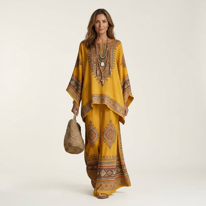 Josephine | Printed Kaftan Top & Wide-Leg Pants Set