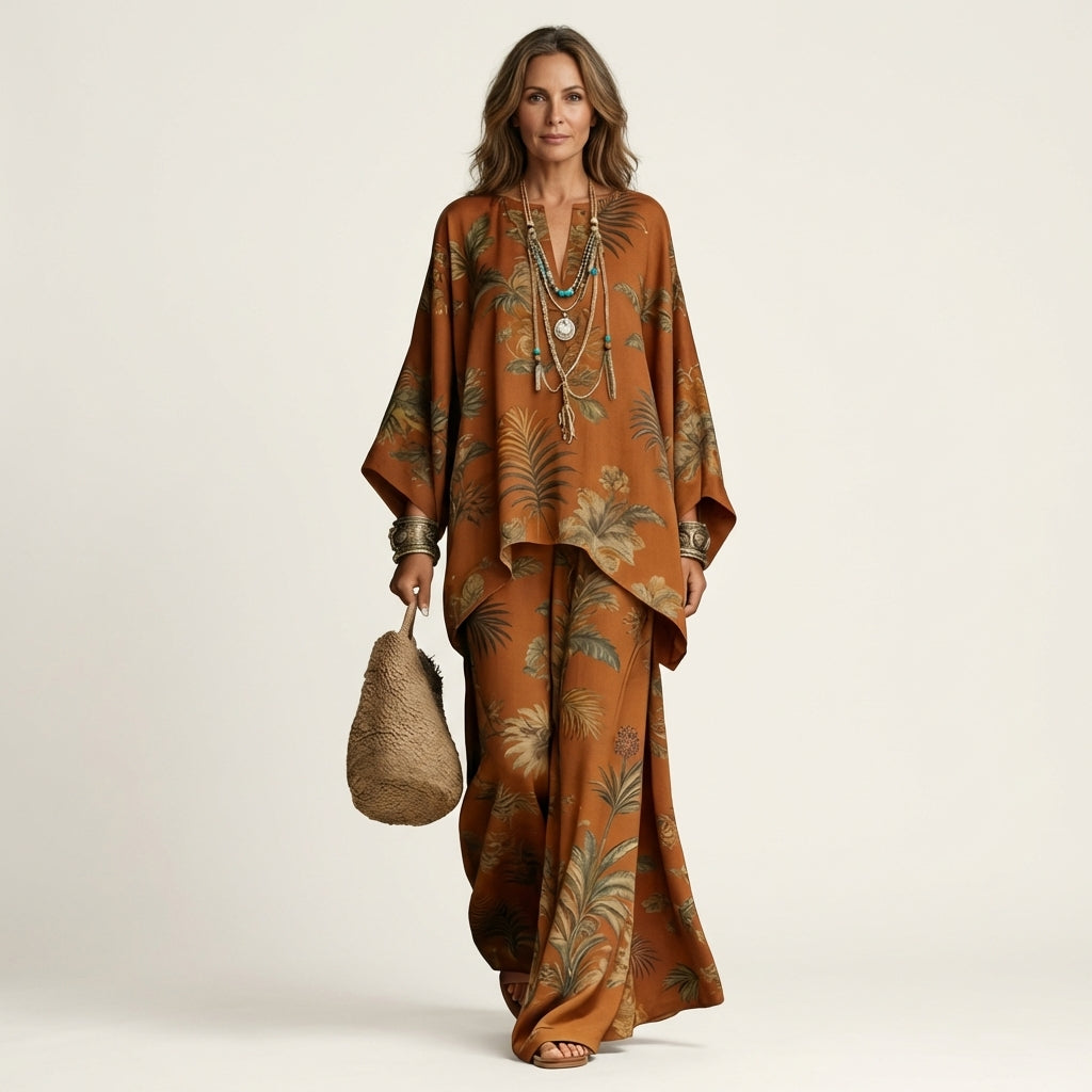 Josephine | Printed Kaftan Top & Wide-Leg Pants Set