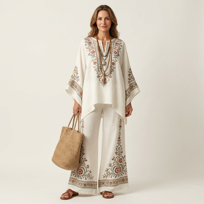 Josephine | Printed Kaftan Top & Wide-Leg Pants Set