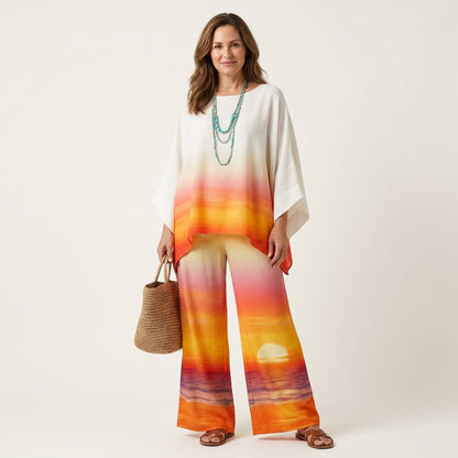 Josephine | Printed Kaftan Top & Wide-Leg Pants Set