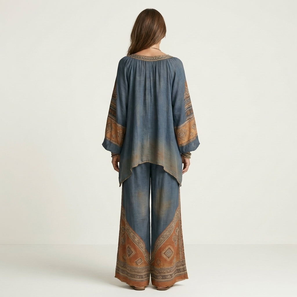 Josephine | Printed Kaftan Top & Wide-Leg Pants Set
