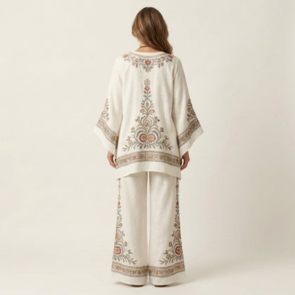 Josephine | Printed Kaftan Top & Wide-Leg Pants Set