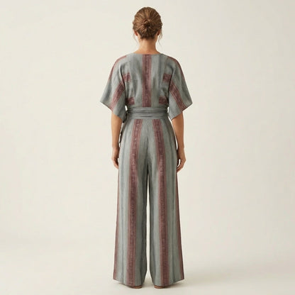 Kiana | Striped Wrap Crop Top & Wide-Leg Pants Set