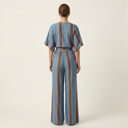 Kiana | Striped Wrap Crop Top & Wide-Leg Pants Set