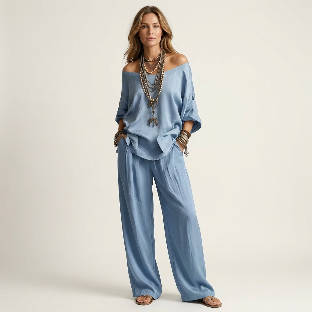 Jiana | Off-Shoulder Top & Wide-Leg Pants Set