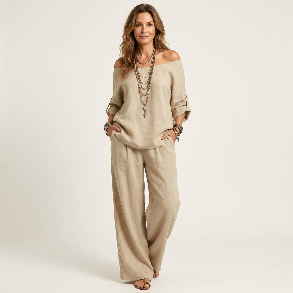 Jiana | Off-Shoulder Top & Wide-Leg Pants Set