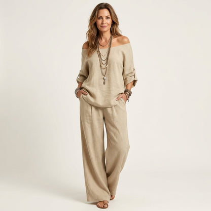 Jiana | Off-Shoulder Top & Wide-Leg Pants Set