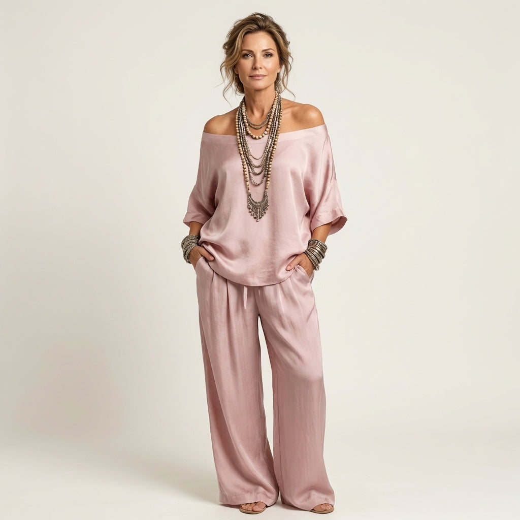 Jiana | Off-Shoulder Top & Wide-Leg Pants Set