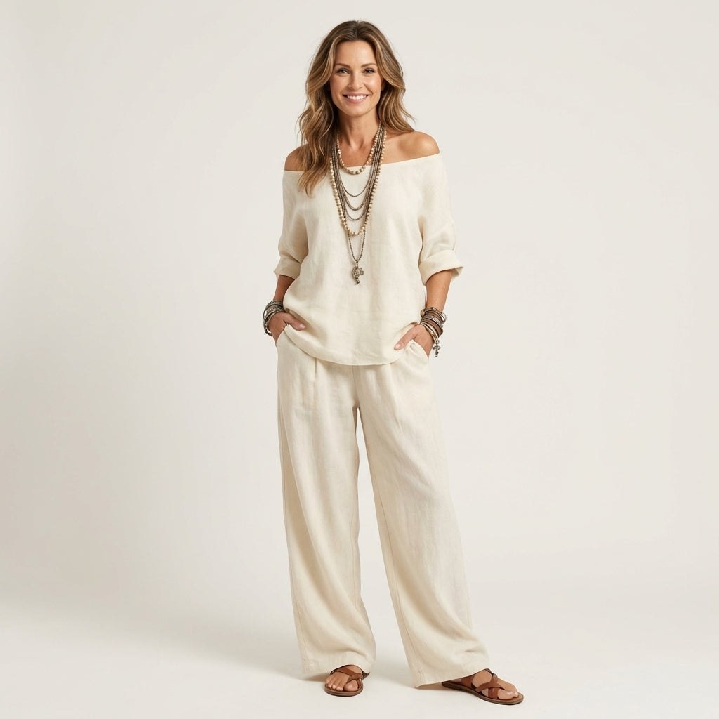 Jiana | Off-Shoulder Top & Wide-Leg Pants Set