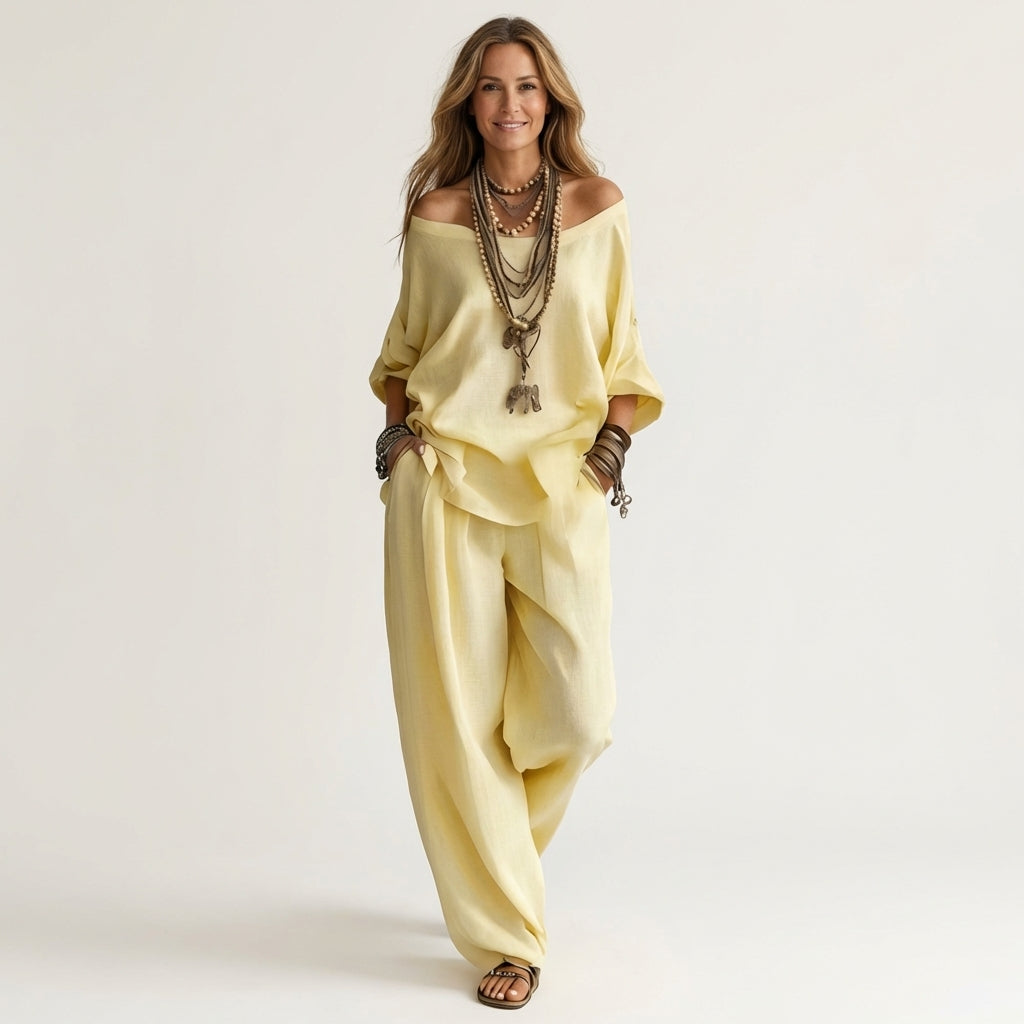 Jiana | Off-Shoulder Top & Wide-Leg Pants Set