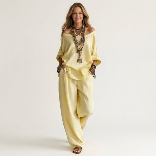 Jiana | Off-Shoulder Top & Wide-Leg Pants Set