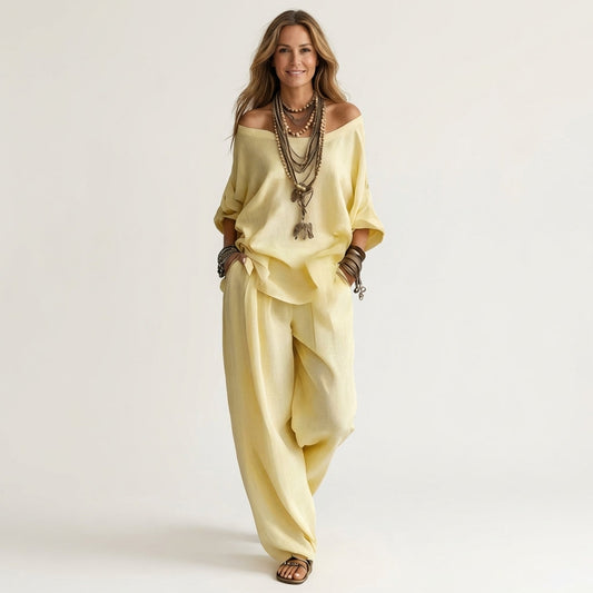 Jiana | Off-Shoulder Top & Wide-Leg Pants Set