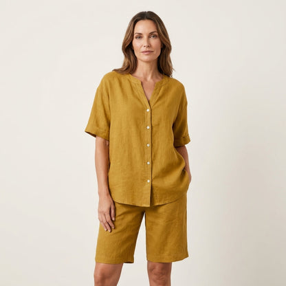 Aledria | Linen Button Shirt & Shorts Set