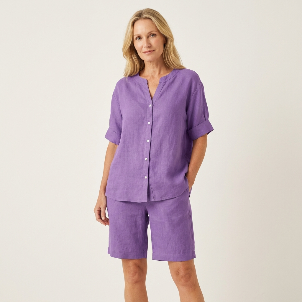 Aledria | Linen Button Shirt & Shorts Set