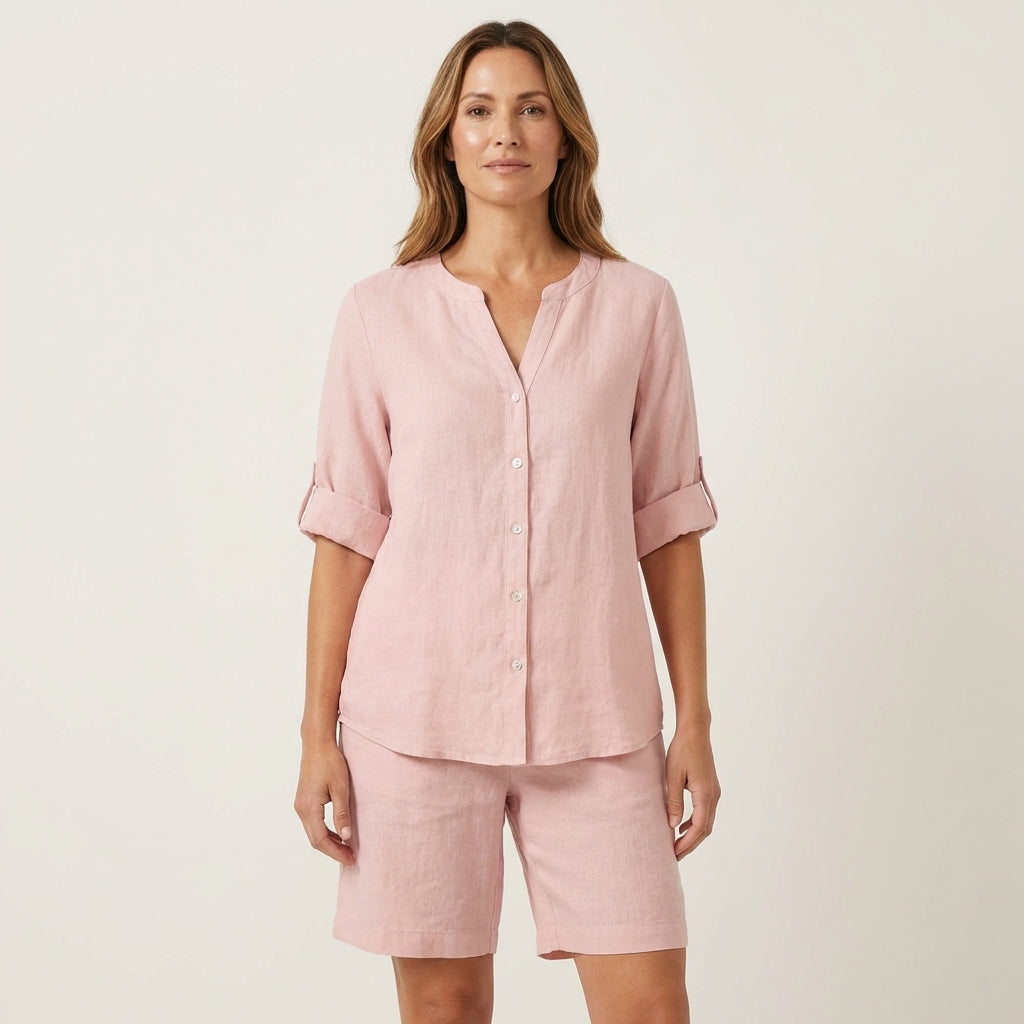 Aledria | Linen Button Shirt & Shorts Set