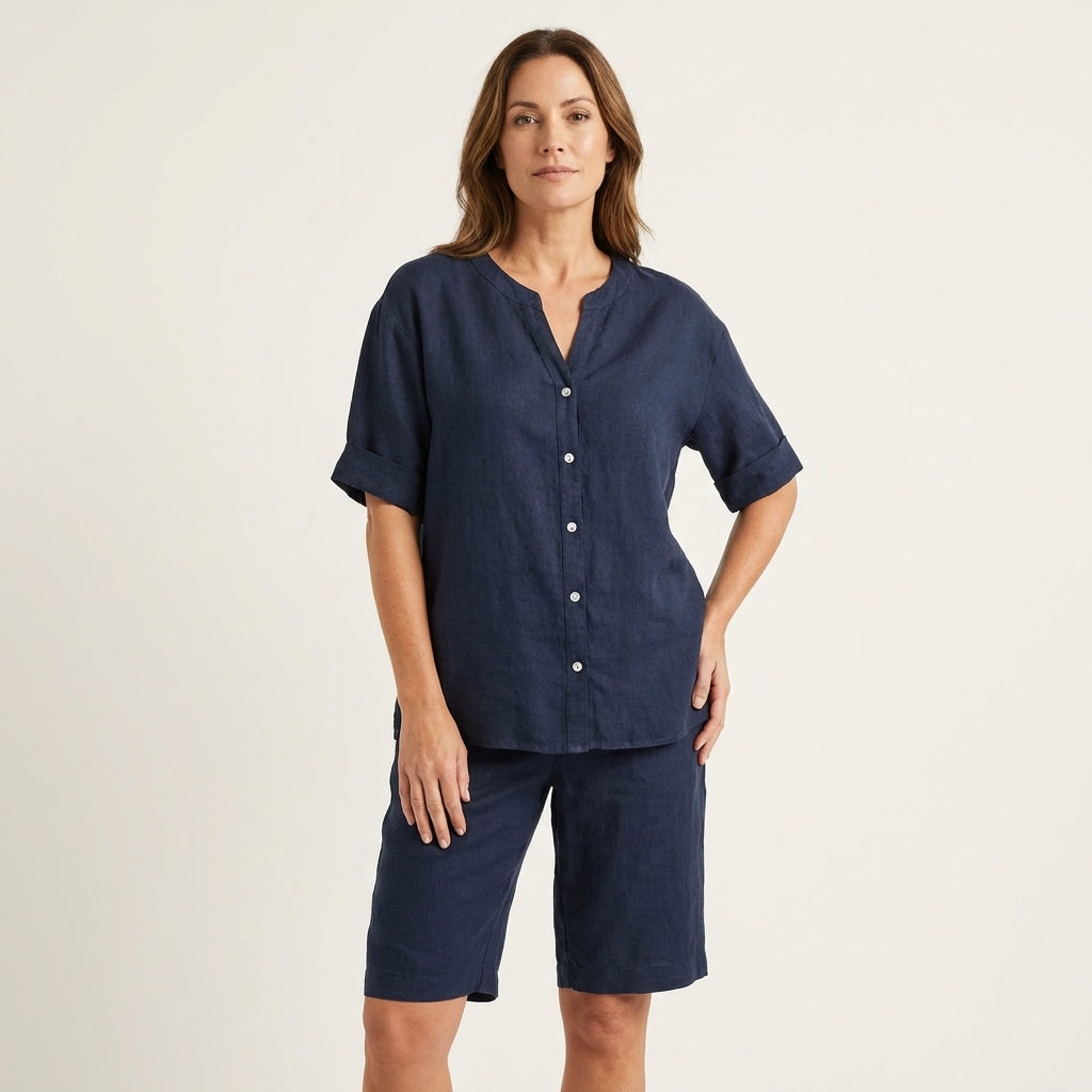 Aledria | Linen Button Shirt & Shorts Set