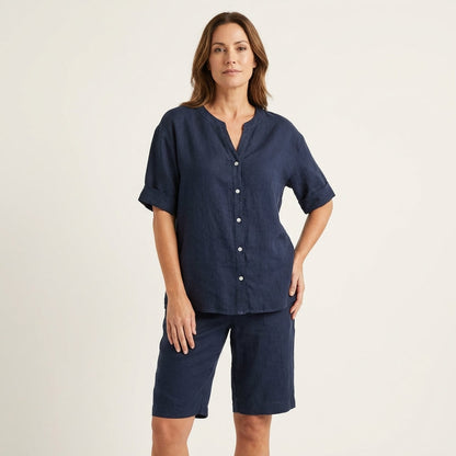 Aledria | Linen Button Shirt & Shorts Set