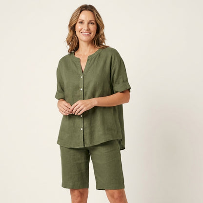 Aledria | Linen Button Shirt & Shorts Set
