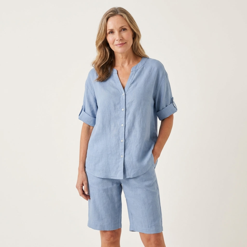 Aledria | Linen Button Shirt & Shorts Set
