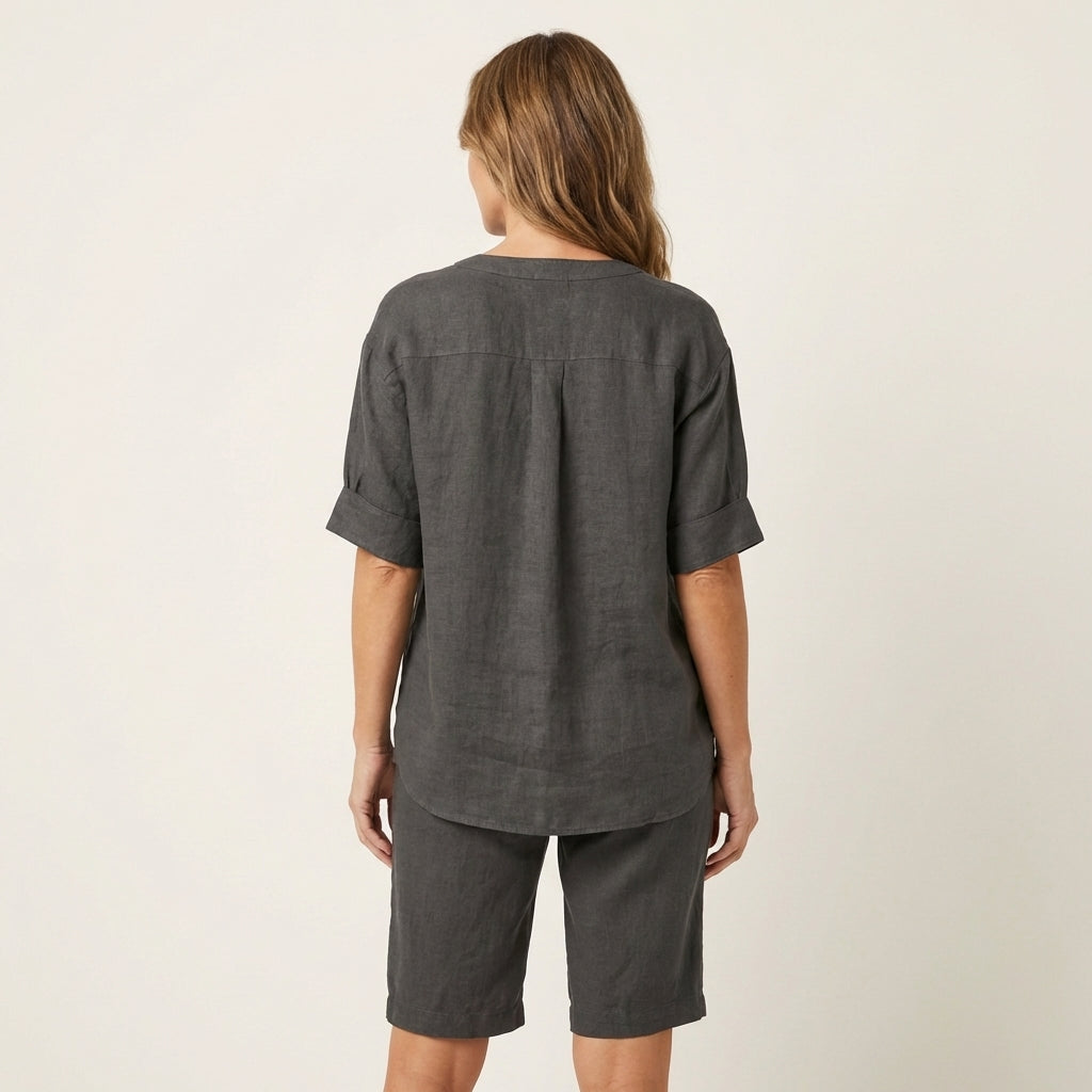 Aledria | Linen Button Shirt & Shorts Set
