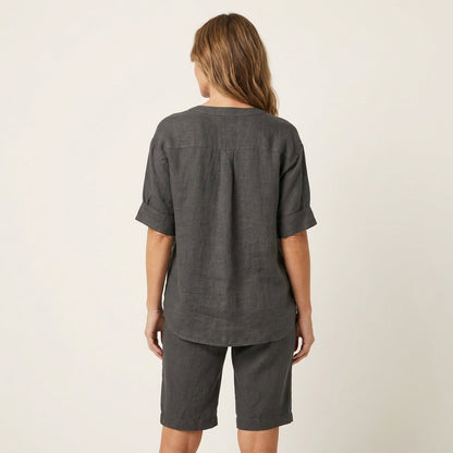 Aledria | Linen Button Shirt & Shorts Set