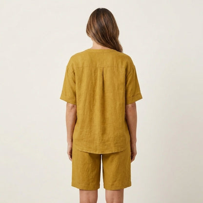 Aledria | Linen Button Shirt & Shorts Set