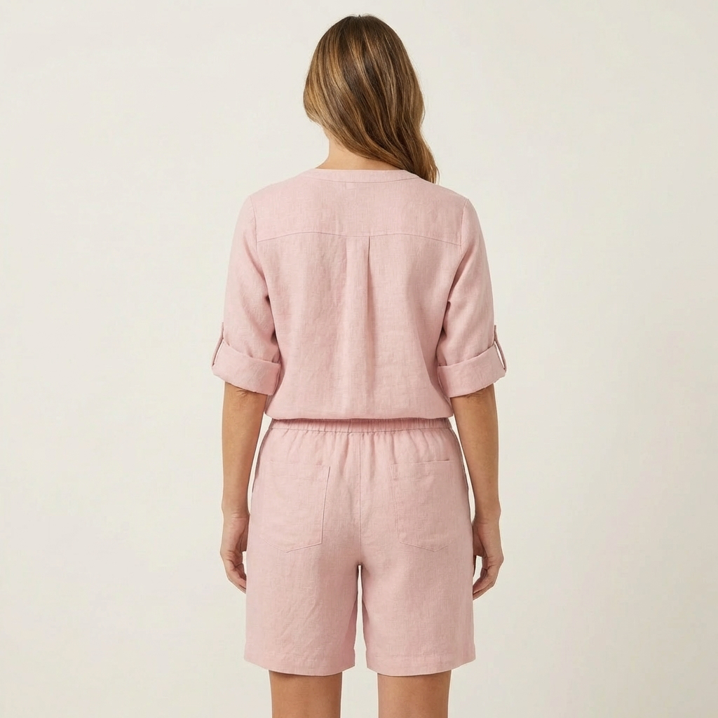 Aledria | Linen Button Shirt & Shorts Set