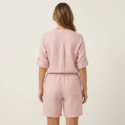 Aledria | Linen Button Shirt & Shorts Set