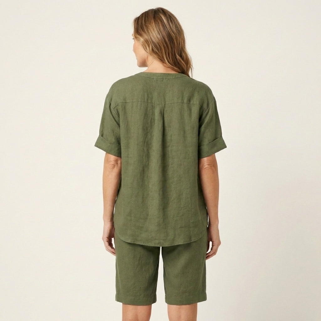 Aledria | Linen Button Shirt & Shorts Set