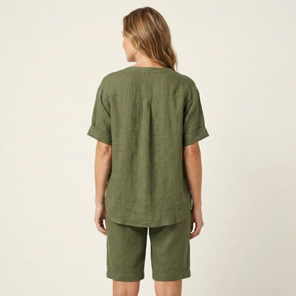 Aledria | Linen Button Shirt & Shorts Set