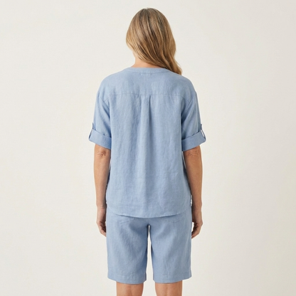 Aledria | Linen Button Shirt & Shorts Set