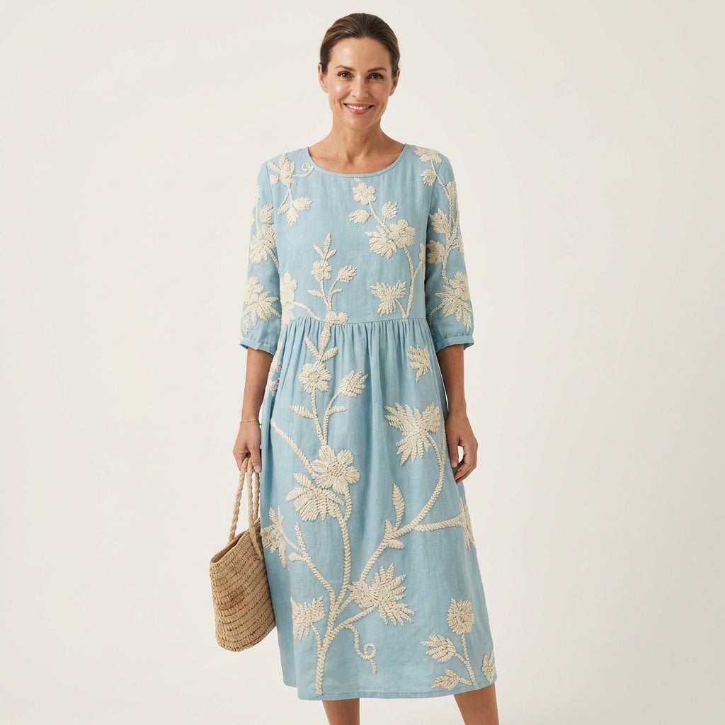 Sadie | Embroidered Linen Midi Dress