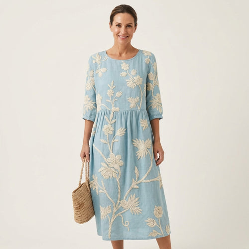 Sadie | Embroidered Linen Midi Dress