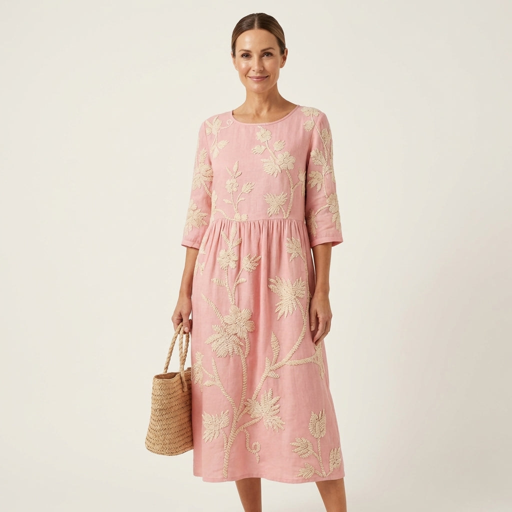 Sadie | Embroidered Linen Midi Dress