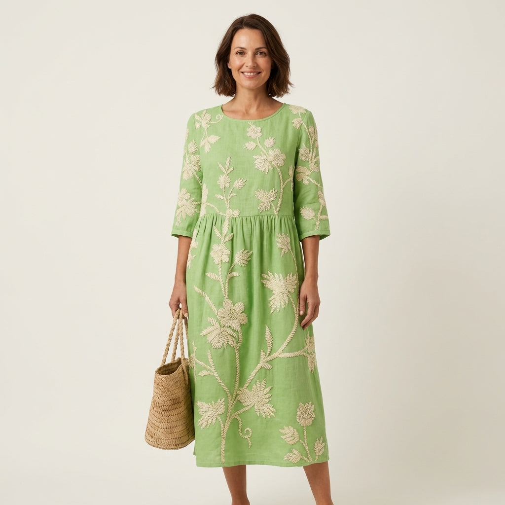 Sadie | Embroidered Linen Midi Dress