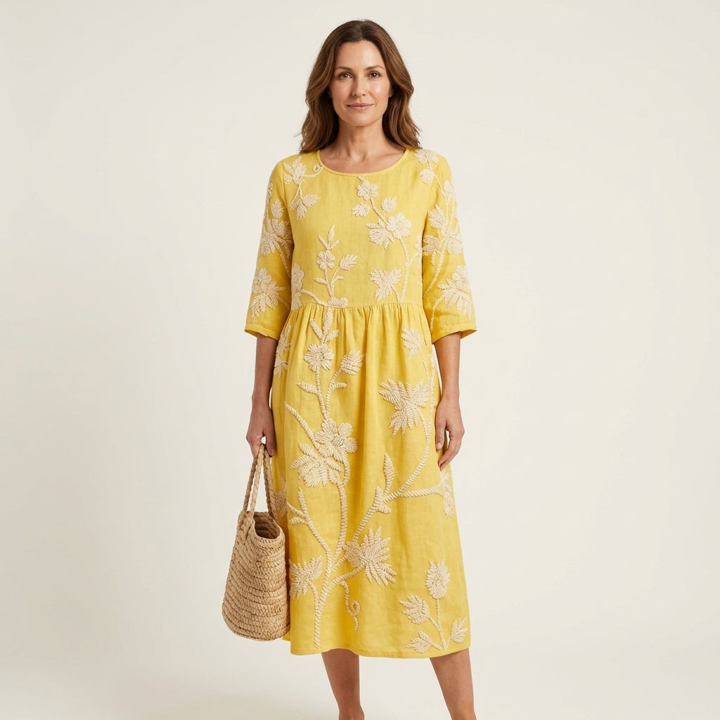 Sadie | Embroidered Linen Midi Dress