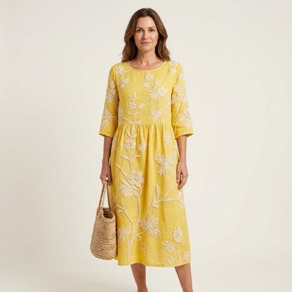 Sadie | Embroidered Linen Midi Dress