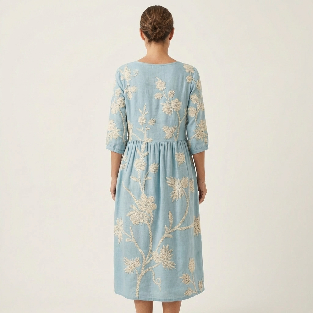 Sadie | Embroidered Linen Midi Dress
