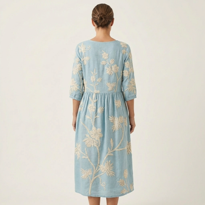 Sadie | Embroidered Linen Midi Dress