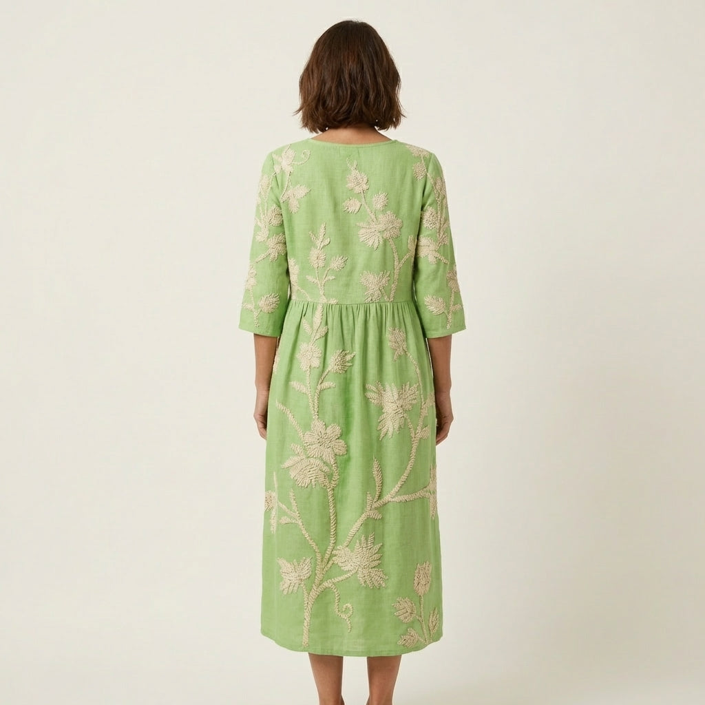 Sadie | Embroidered Linen Midi Dress