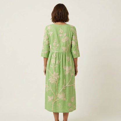 Sadie | Embroidered Linen Midi Dress