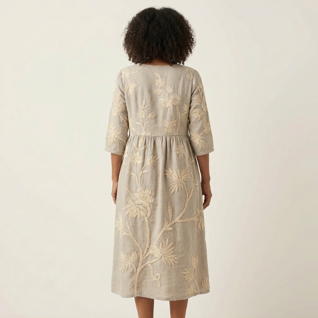 Sadie | Embroidered Linen Midi Dress