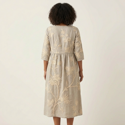 Sadie | Embroidered Linen Midi Dress