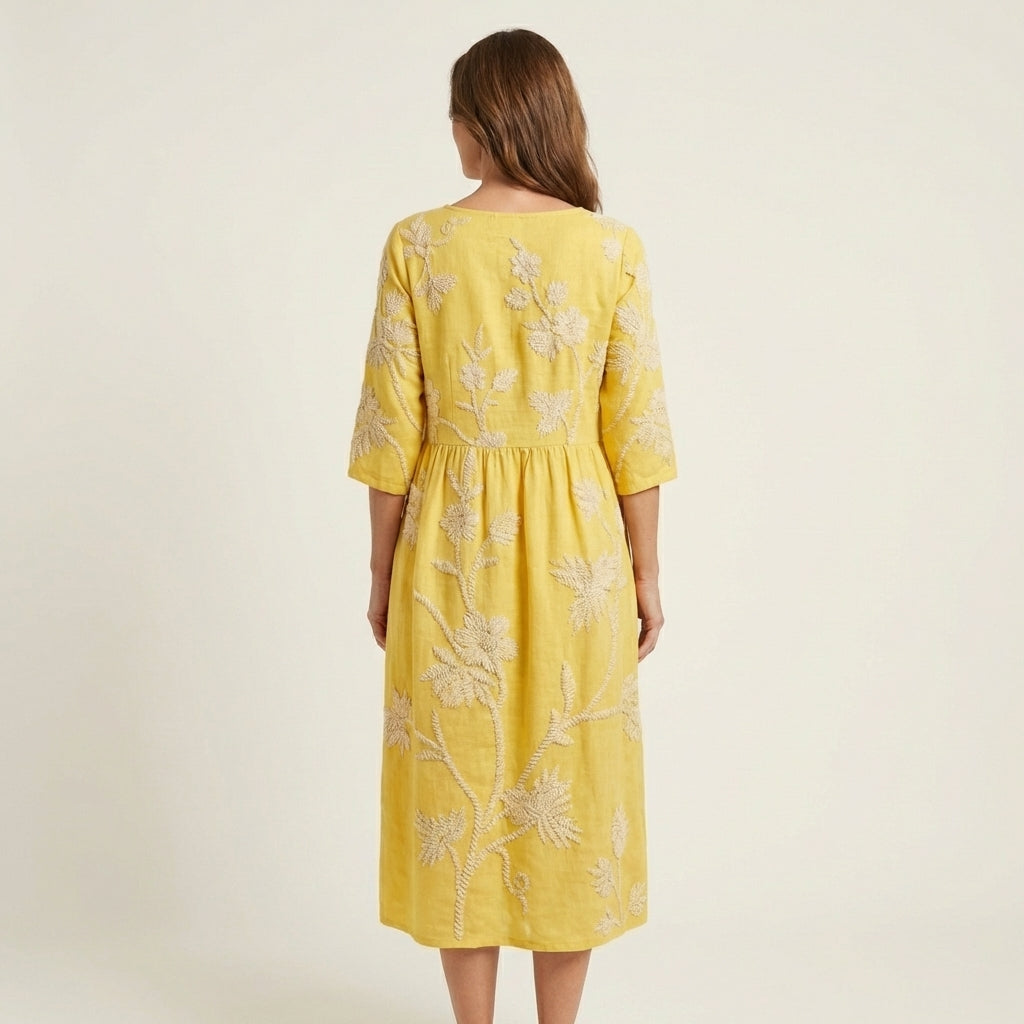 Sadie | Embroidered Linen Midi Dress