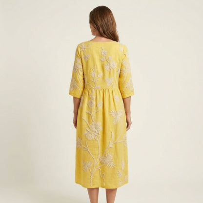Sadie | Embroidered Linen Midi Dress