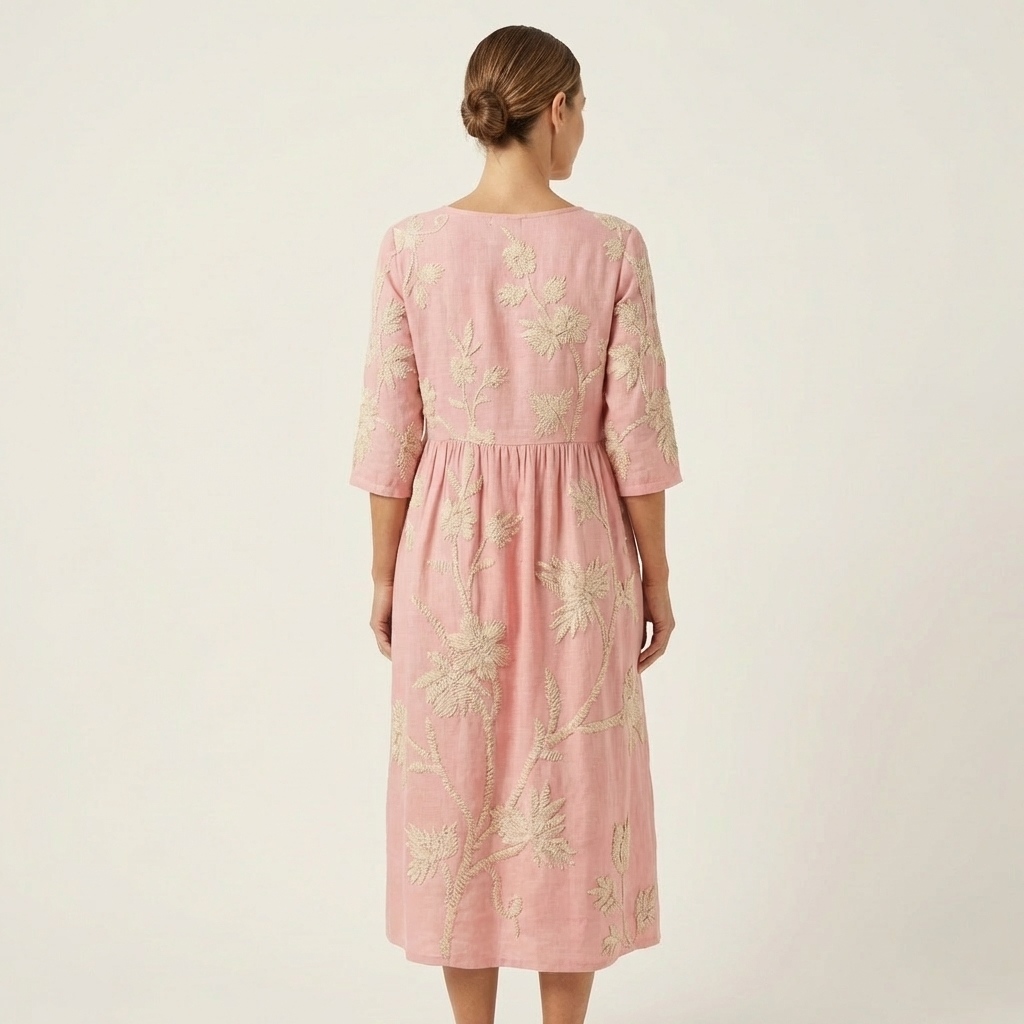 Sadie | Embroidered Linen Midi Dress